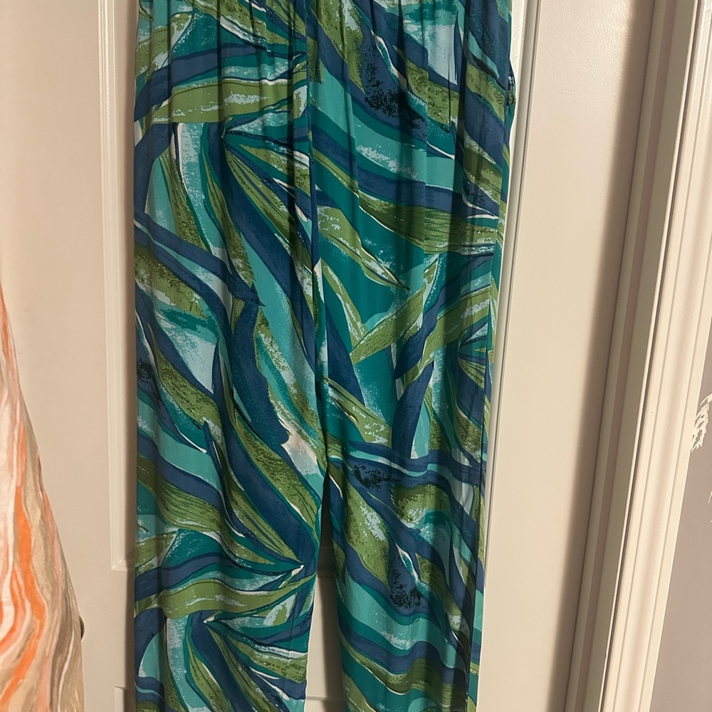 Vibrant Green and Blue Patterned Pants